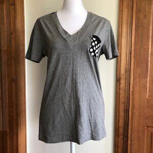 DOLCE & GABBANA V Neck Stud Polka Dot Pocket Gray Cotton Short Sleeve Te…